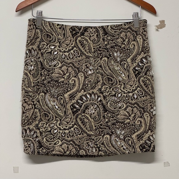 Guess Beaded Jacquard Mini Skirt Paisley Gold Black 10 - Picture 2 of 4